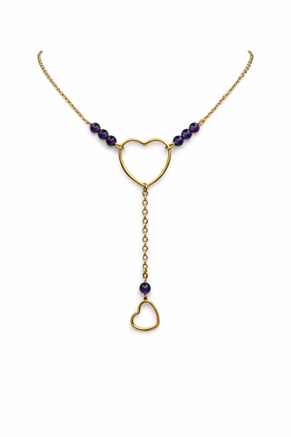 Collier améthyste - Cœur acier inoxydable