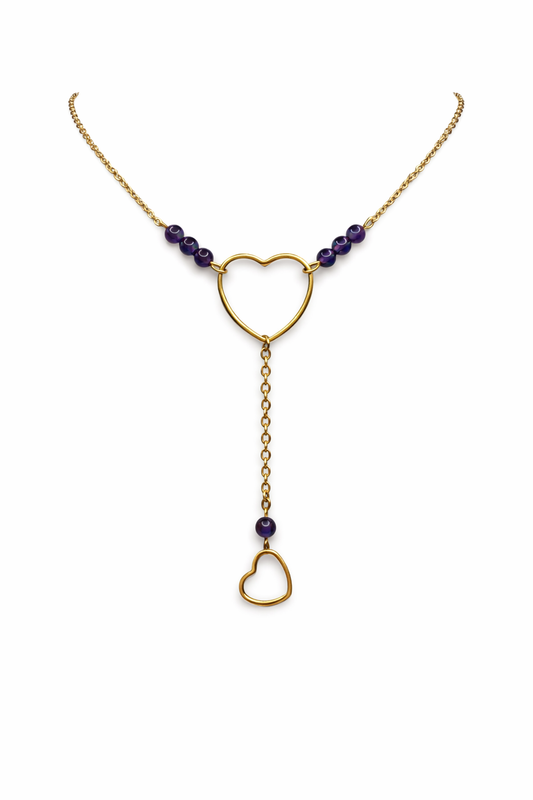 Collier améthyste - Cœur acier inoxydable