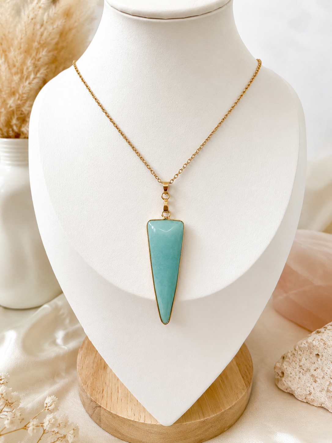 Collier en Amazonite Femme en Pierre Naturelle – Acier Inoxydable Doré Élégant