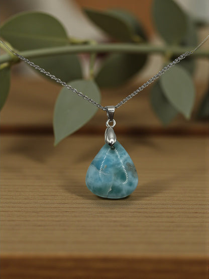Collier en Larimar Naturel – Pierre Bleue Apaisante et Énergétique