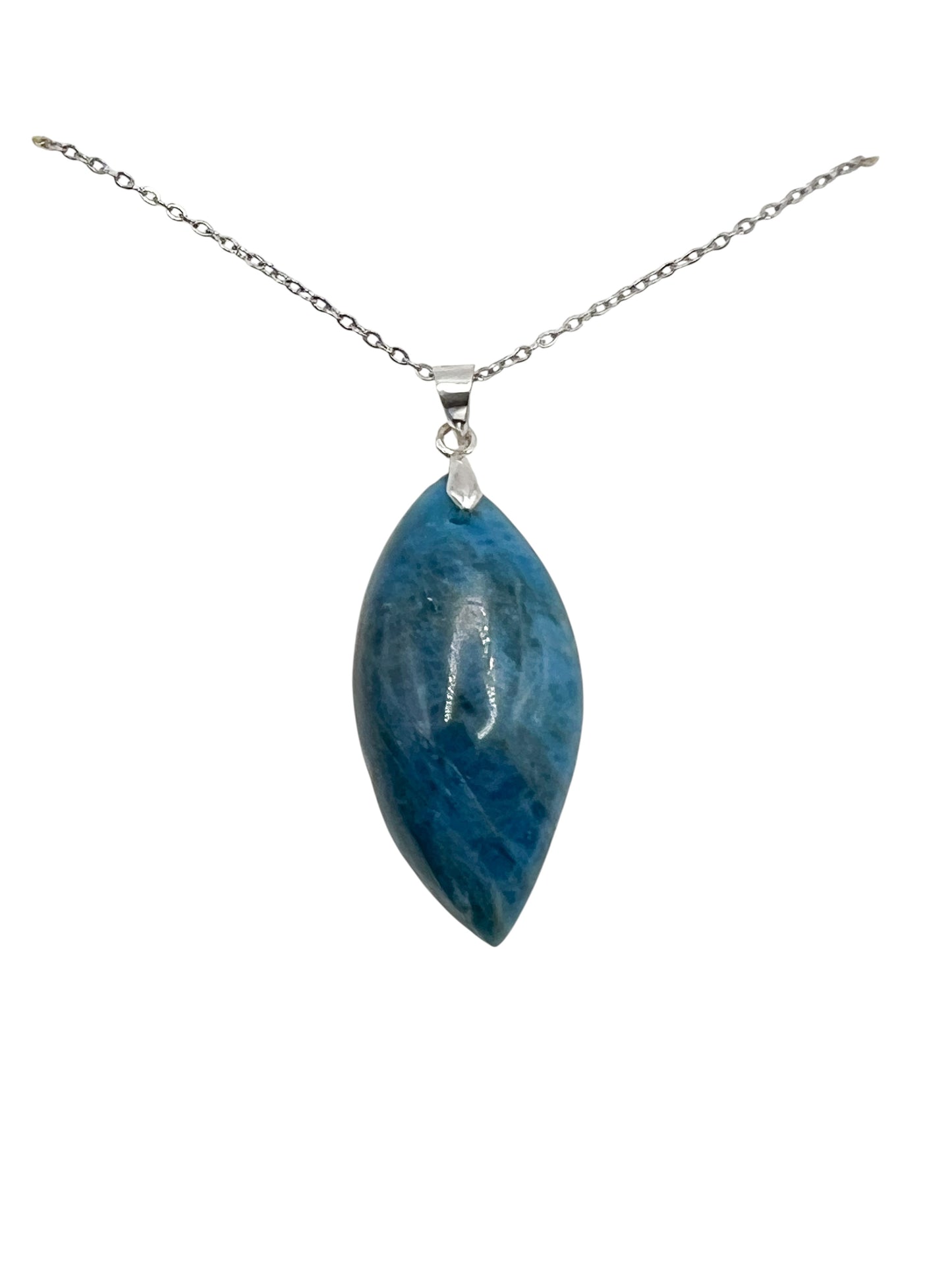 Collier Apatite Bleue – Bijou Femme Acier Argenté – Clarté Mentale & Sérénité