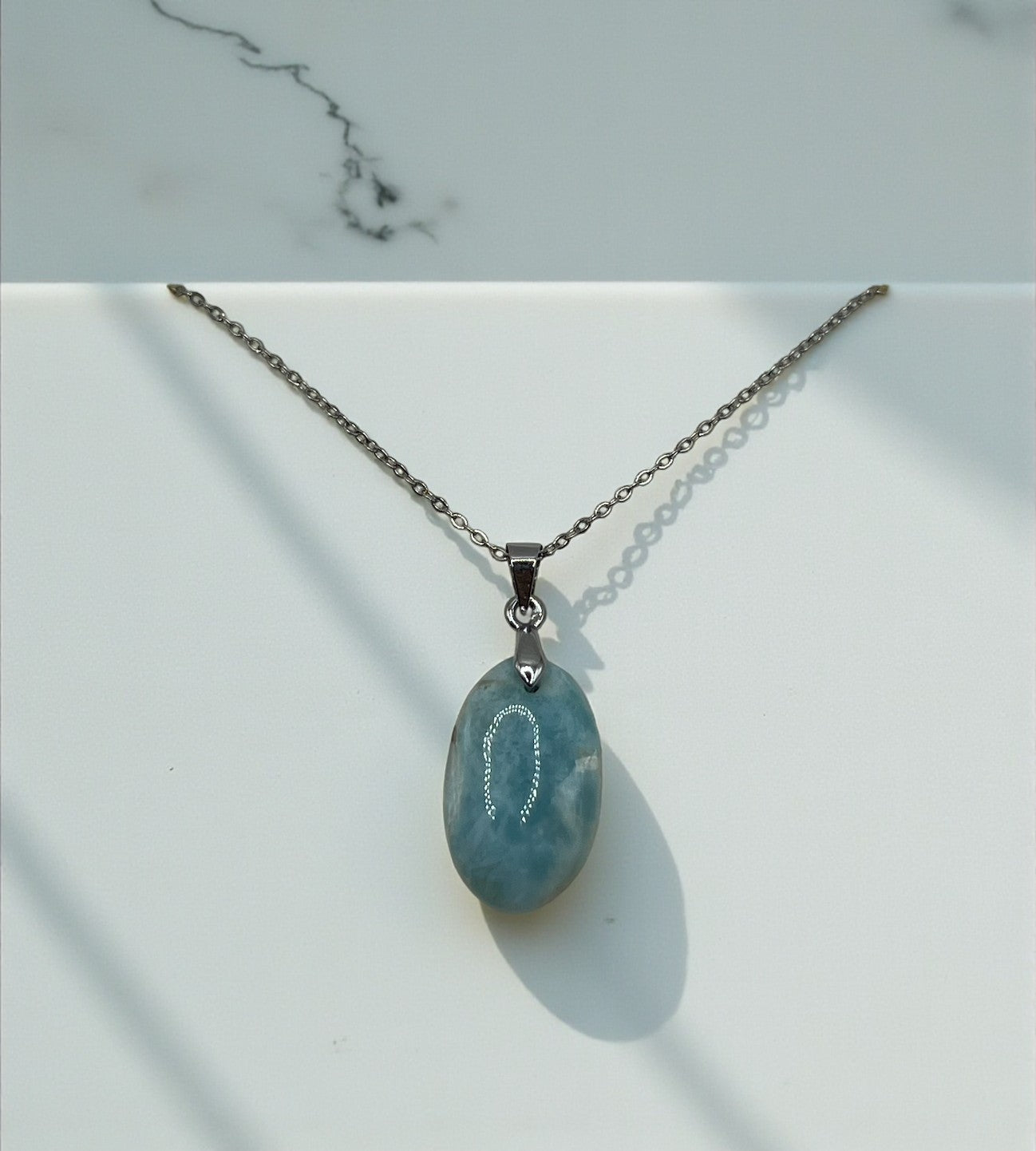 Collier Larimar Naturel – Sérénité & Douceur | Chaîne en Acier Inoxydable Argenté