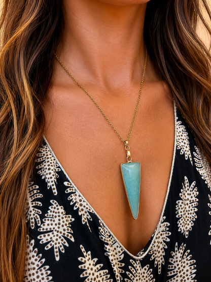 Collier en Amazonite Femme en Pierre Naturelle – Acier Inoxydable Doré Élégant