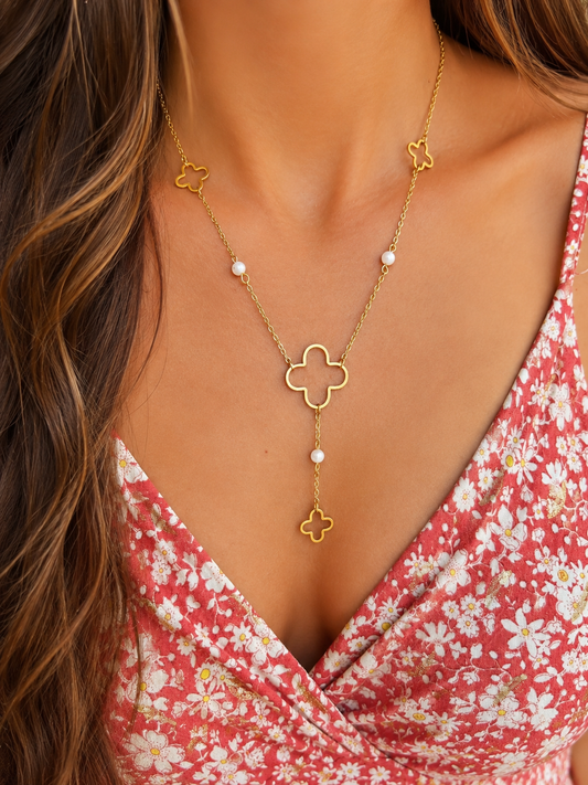 Collier pierre de lune trèfle femme – collier porte‑bonheur en pierre naturelle, intuition et chance