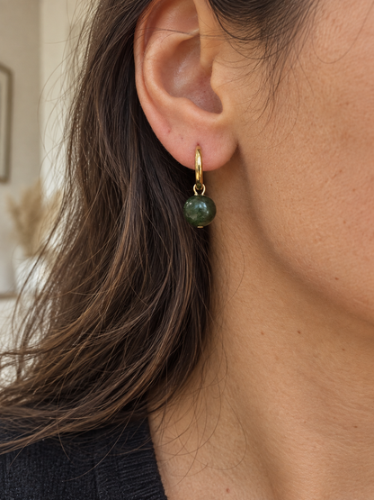 Créoles Jade Femme – Acier Inoxydable Doré