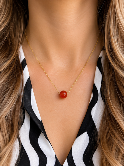 Collier cornaline acier inoxydable doré – collier pierre naturelle énergie et vitalité femme, bijou acier doré hypoallergénique, cadeau lithothérapie.