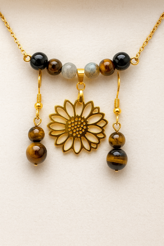 Parure Bijoux Pierres Naturelles – Acier Doré Inoxydable – Élégance & Énergie