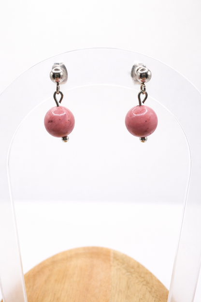 Boucles d’oreilles en rhodochrosite naturelle – Acier inoxydable argenté – Pierre de l’amour & bien-être