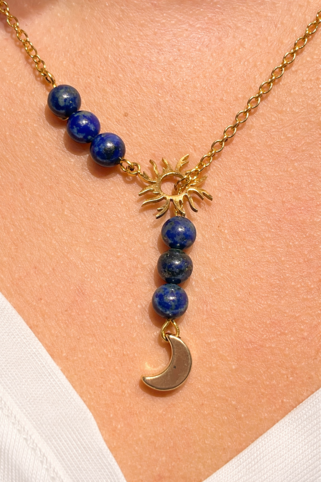 Collier perles Lapis Lazuli + Citrine 8 mm Chaine en acier inoxydable Collier perles Lapis Lazuli + Citrine 8 mm Chaine en acier inoxydable