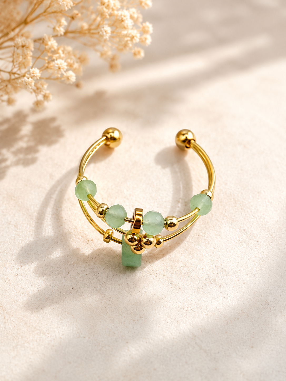 Bague Aventurine Femme – Pierre Naturelle & Acier Inoxydable Doré | Bijou Lithothérapie