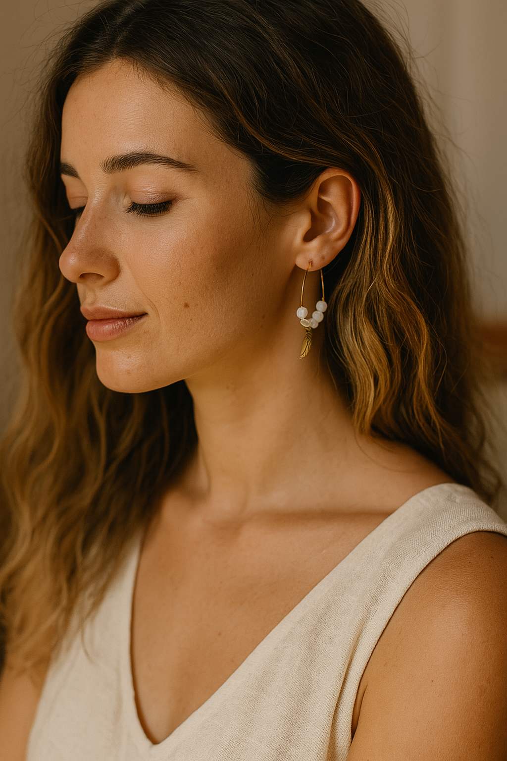 Boucles d’Oreilles Pierre de Lune Naturelle & Acier Doré – Intuition & Féminité