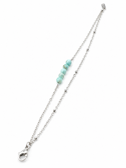 Bracelet Larimar naturel en acier inoxydable argenté – pierre bleue apaisante, anti‑stress et élégante
