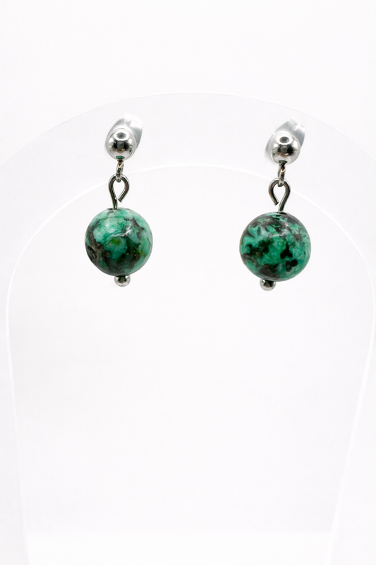 Boucles d’Oreilles Turquoise Naturelle en Acier Inoxydable Argenté – Bijou Énergétique Apaisant & Élégant