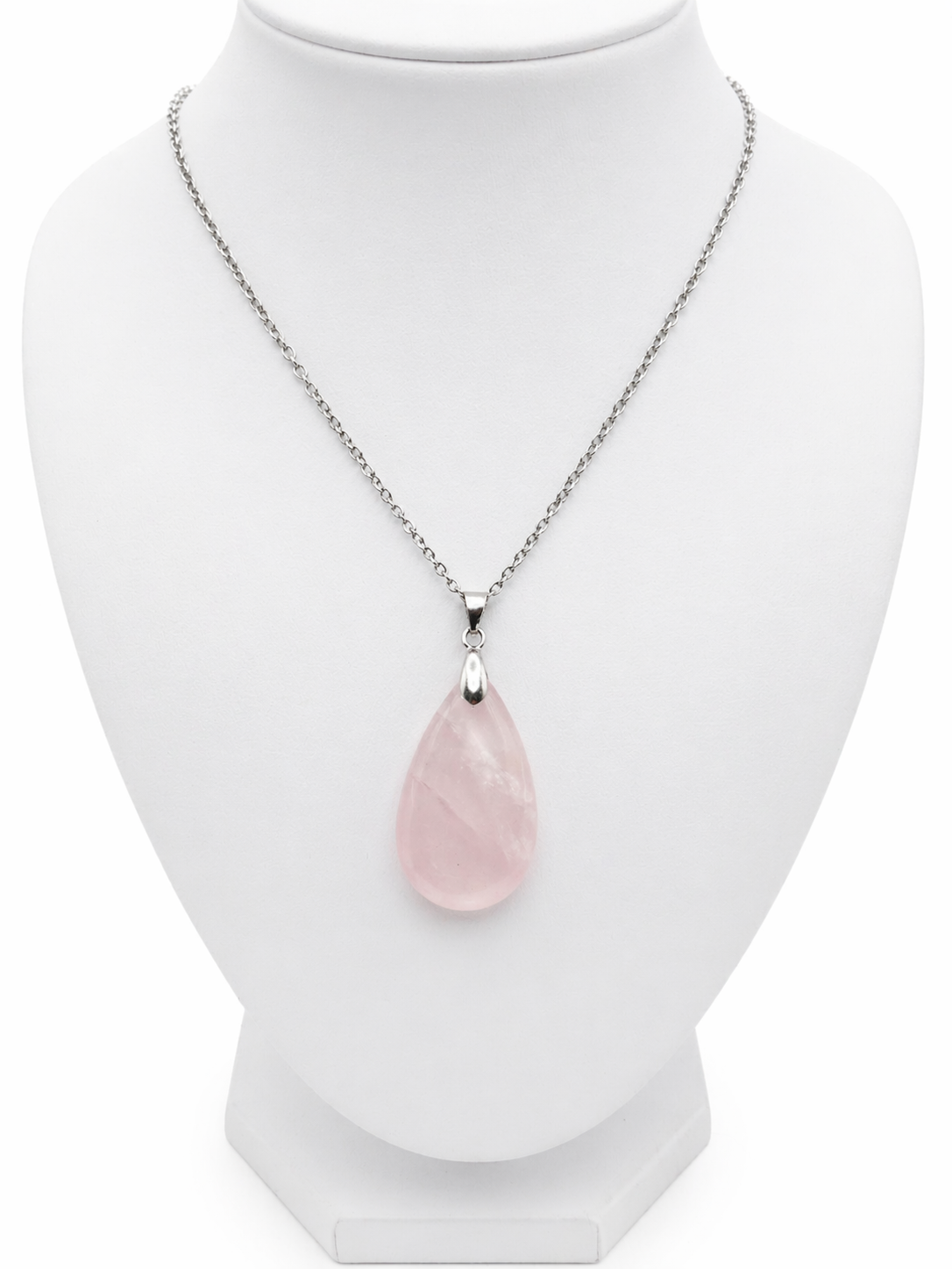 Collier quartz rose femme en acier inoxydable argenté – bijou pierre naturelle amour
