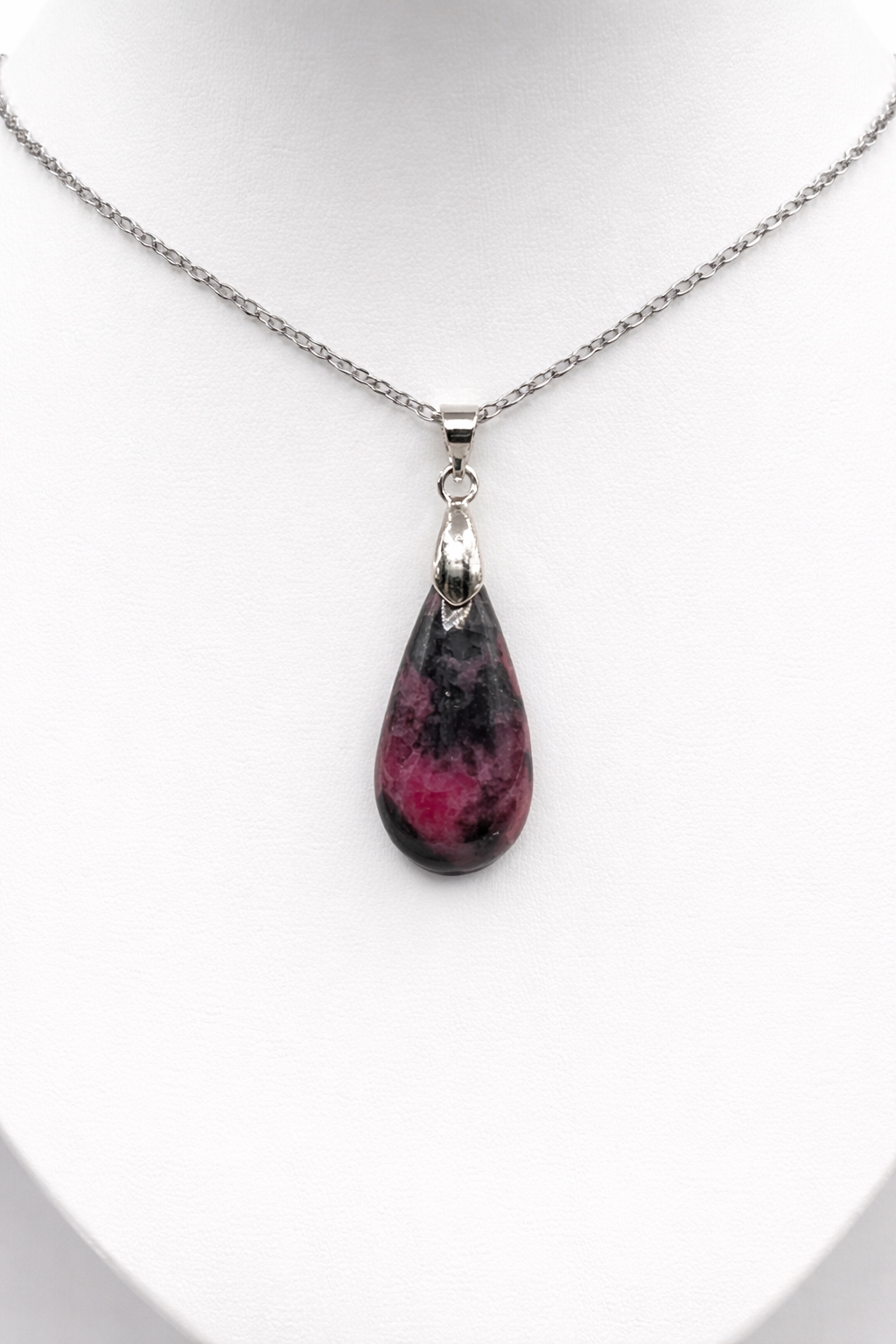Collier en Thulite Naturelle – Pierre de Confiance & Amour de Soi – Acier Inoxydable Argenté