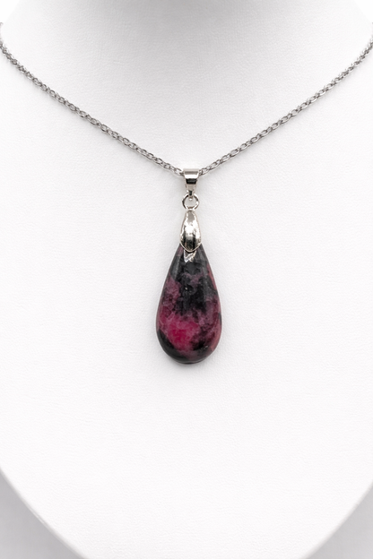 Collier en Thulite Naturelle – Pierre de Confiance & Amour de Soi – Acier Inoxydable Argenté