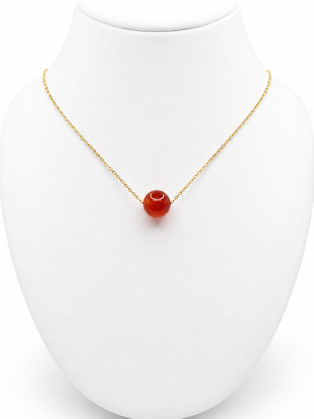 Collier cornaline acier inoxydable doré – collier pierre naturelle énergie et vitalité femme, bijou acier doré hypoallergénique, cadeau lithothérapie.