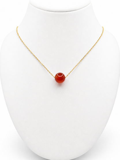 Collier cornaline acier inoxydable doré – collier pierre naturelle énergie et vitalité femme, bijou acier doré hypoallergénique, cadeau lithothérapie.