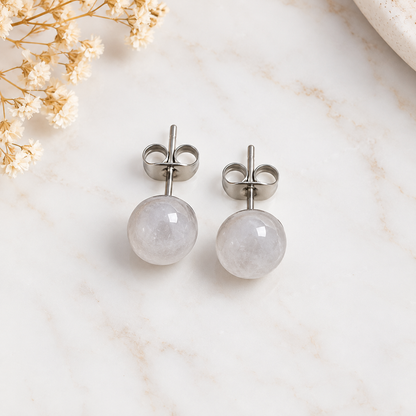 Boucles d’Oreilles Pierre de Lune en Acier Inoxydable Argenté – Bijou Femme