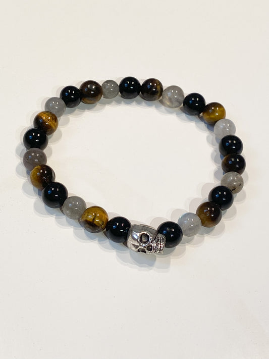 Bracelet en pierres naturelles Œil du tigre, Obsidienne, Labradorite "Spécial Protection "