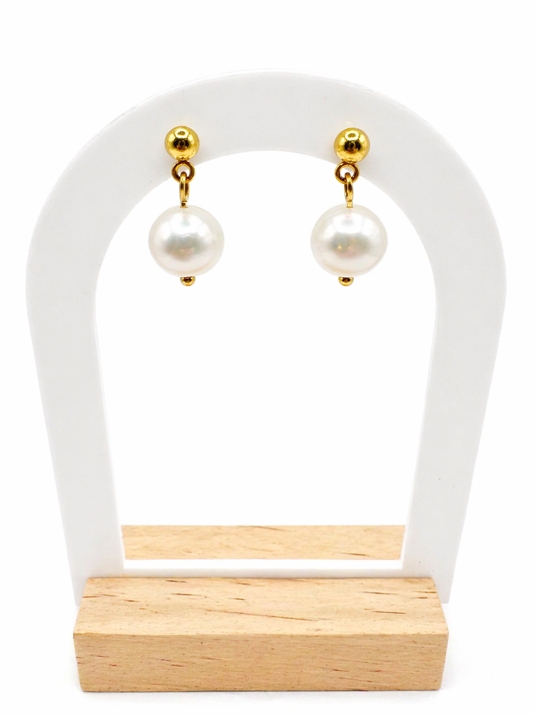 Boucles d’oreilles perles d’eau douce femme en acier inoxydable doré – bijoux élégants et durables