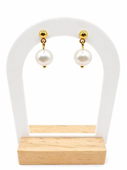 Boucles d’oreilles perles d’eau douce femme en acier inoxydable doré – bijoux élégants et durables