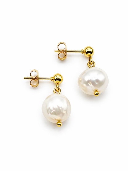Boucles d’oreilles perles d’eau douce femme en acier inoxydable doré – bijoux élégants et durables