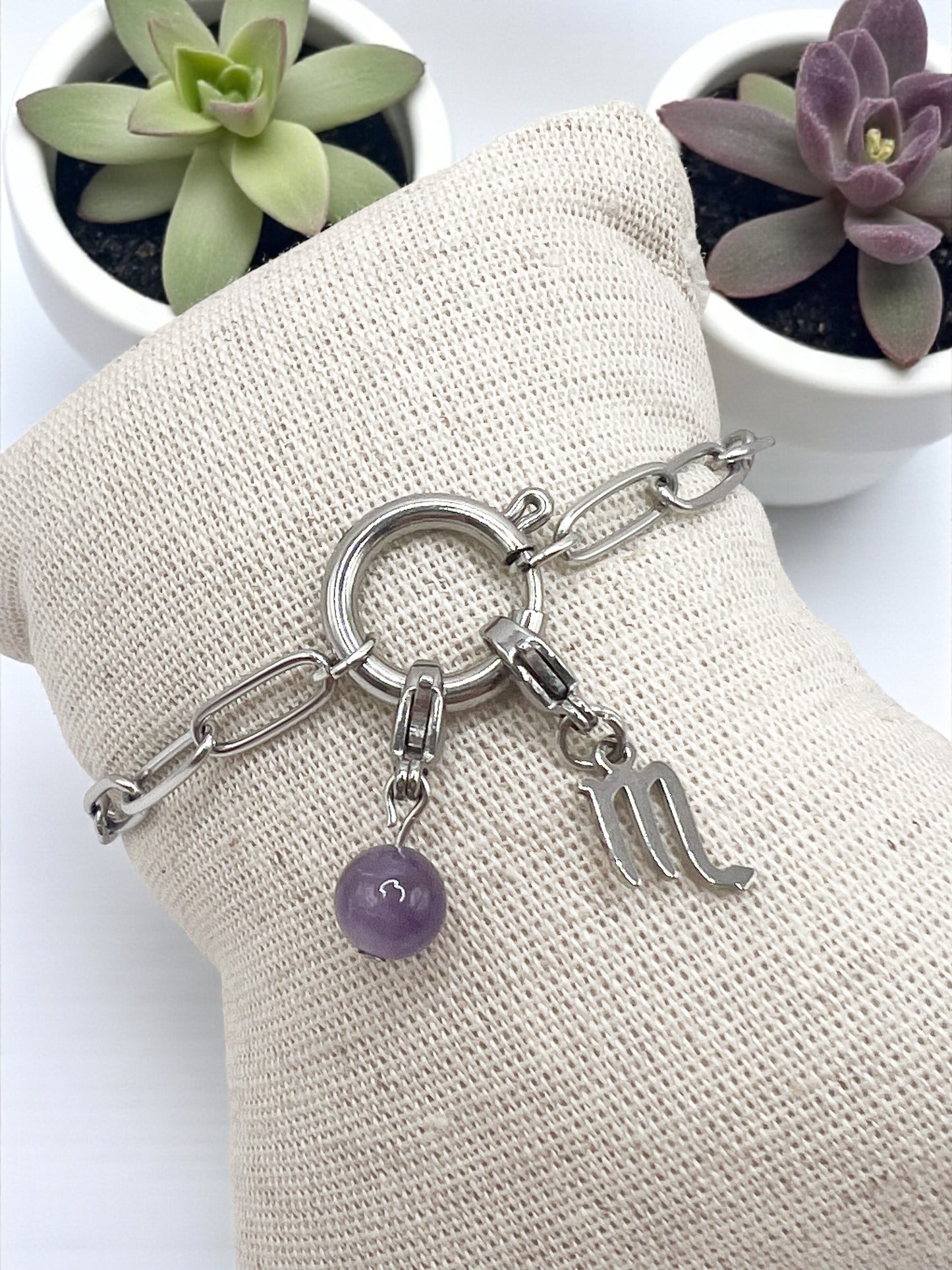 Bracelet Zodiaque Scorpion – Acier doré & Pierres de Protection, Élégance & Spiritualité