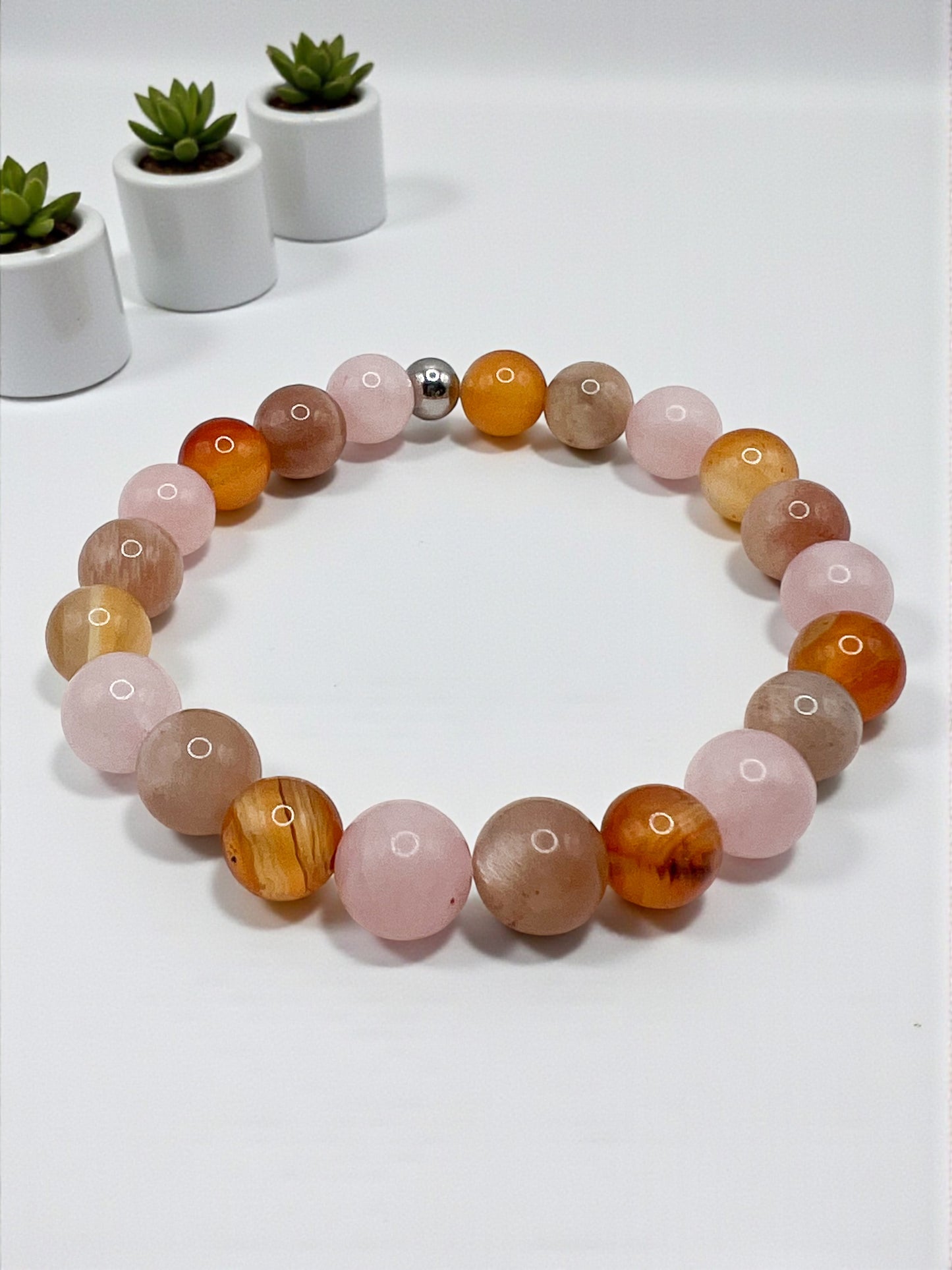 Bracelet Confiance en Soi – Quartz Rose, Pierre de Soleil & Cornaline | Énergie Positive & Estime de Soi