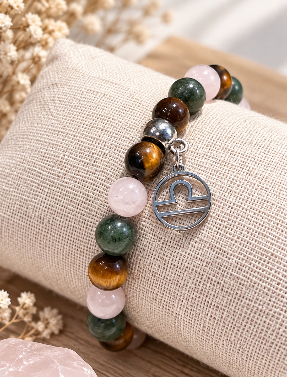 Bracelet Balance – Quartz Rose, Jade & Œil de Tigre