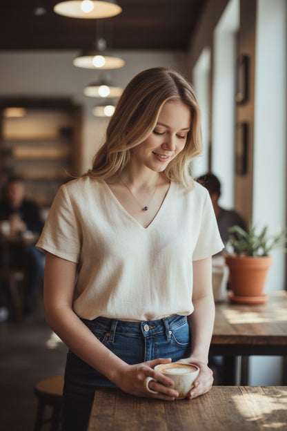 Collier en Améthyste & Acier Inoxydable Doré – Élégance, Calme & Énergie Positive