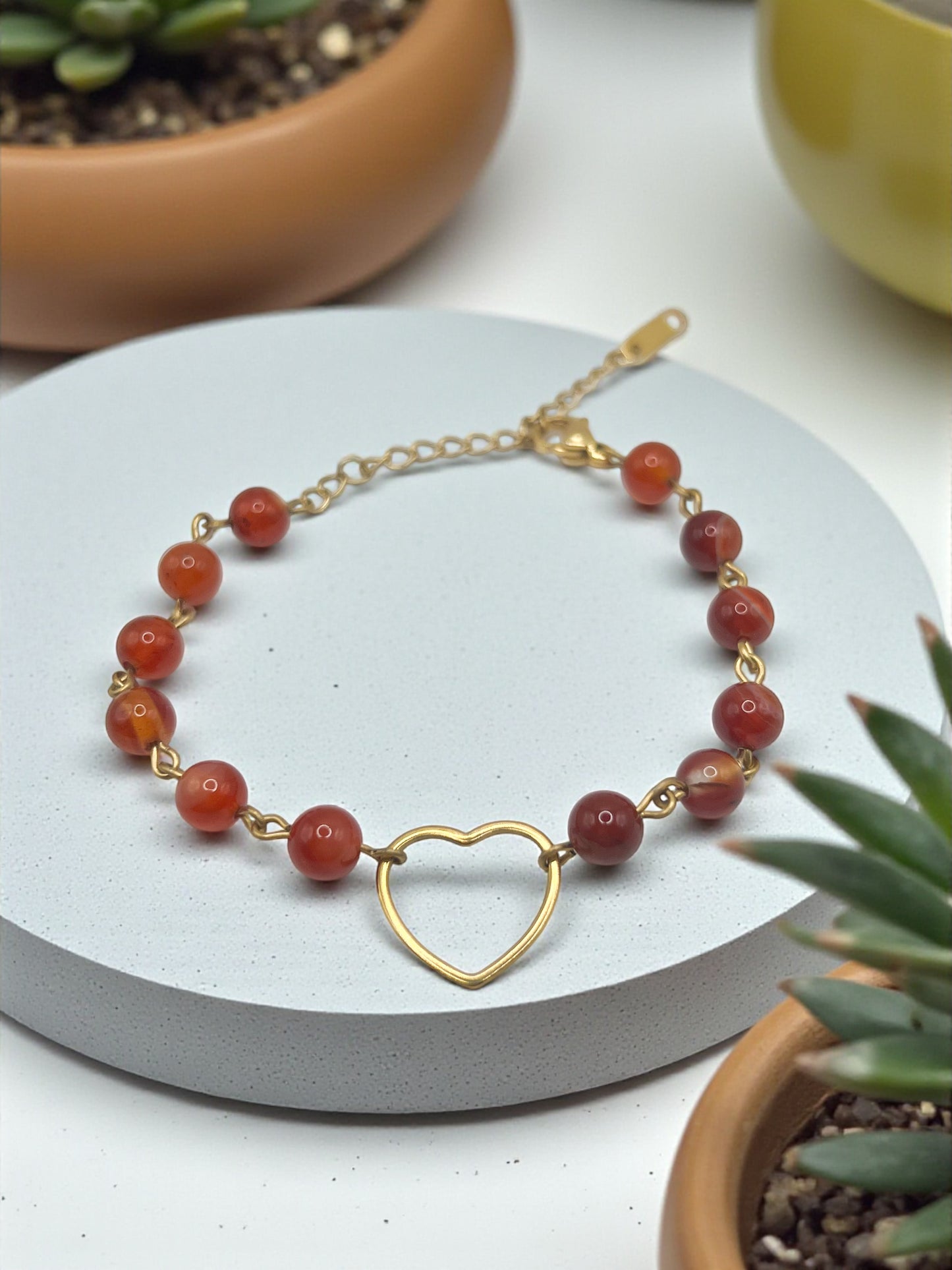 Bracelet cornaline double rang – Style chic, acier inoxydable doré et énergie solaire