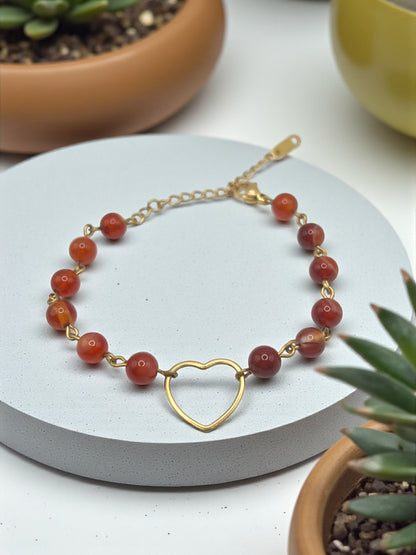 Bracelet cornaline double rang – Style chic, acier inoxydable doré et énergie solaire