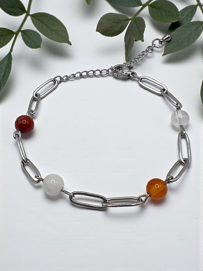 Bracelet Harmonie Intérieure – Pierres Naturelles & Acier Inoxydable Argenté