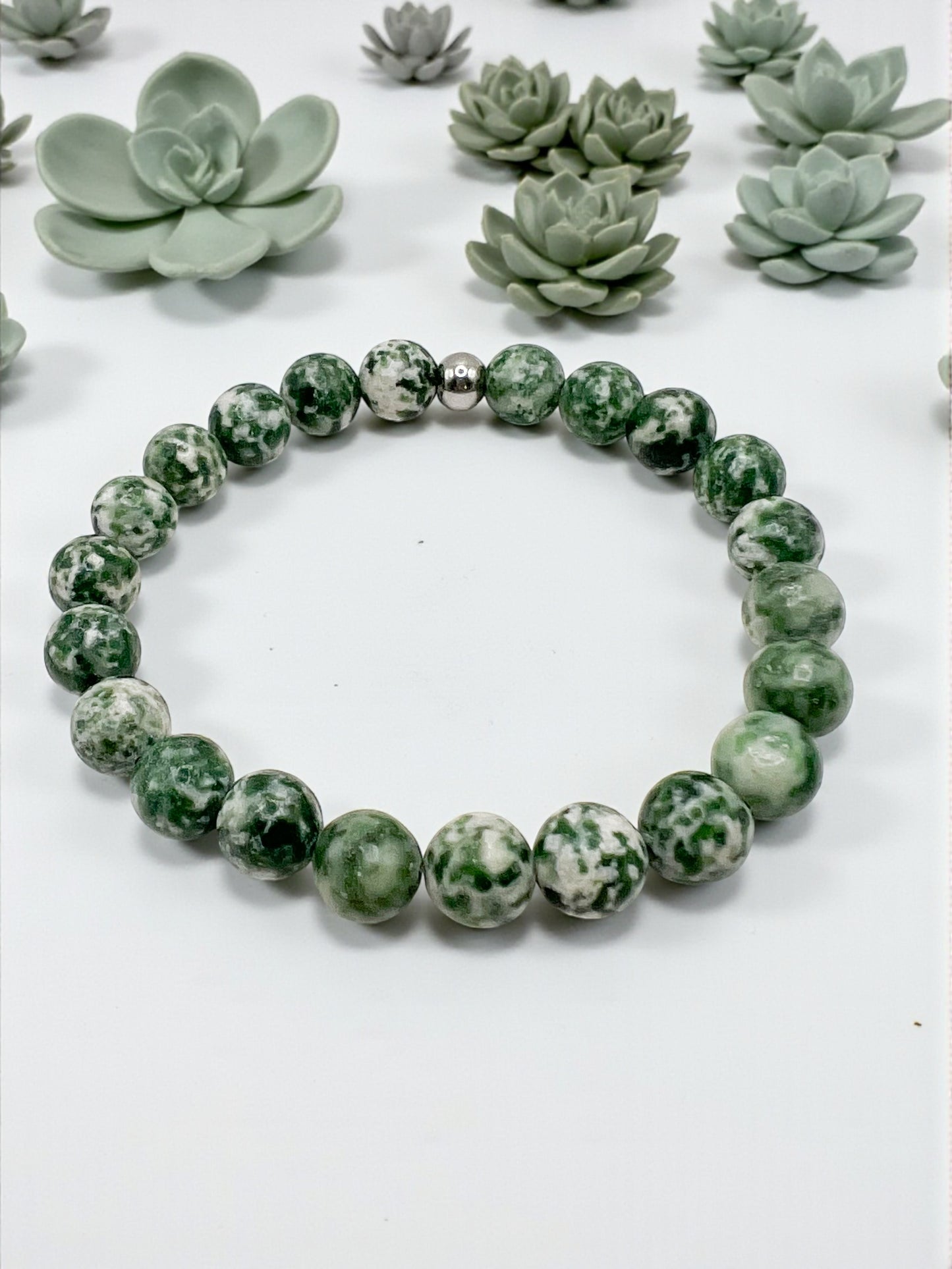 Jaspe Vert Tacheté Bracelet – Pierre Naturelle, Bijou Lithothérapie, Protection & Ancrage, Perles 8 mm Femme Homme