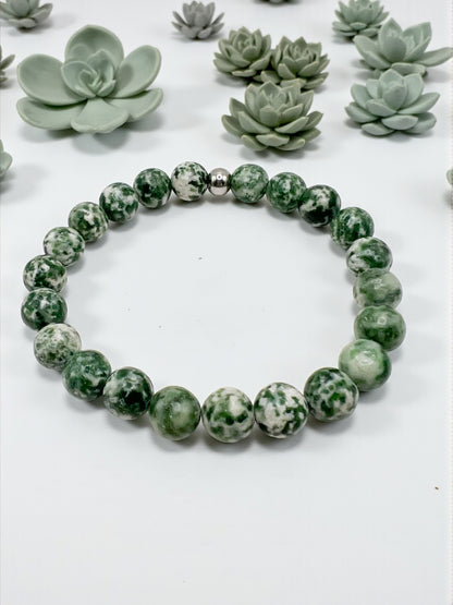 Jaspe Vert Tacheté Bracelet – Pierre Naturelle, Bijou Lithothérapie, Protection & Ancrage, Perles 8 mm Femme Homme