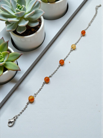 Bracelet Cornaline 6mm – Vitalité, Confiance & Énergie Positive | Acier Inoxydable Argenté