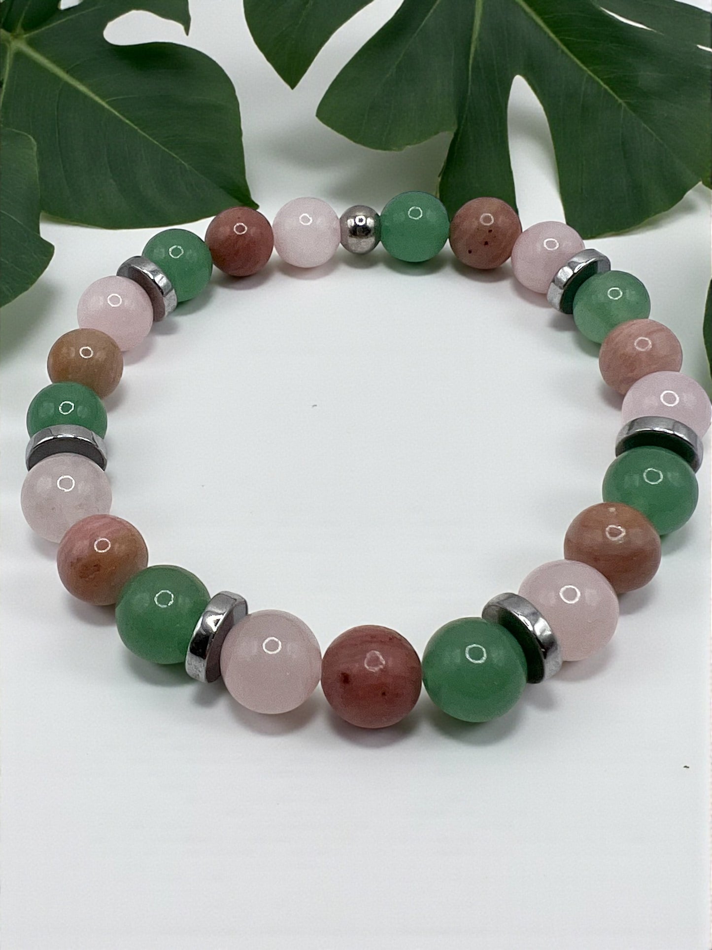 Bracelet Énergétique Aventurine, Quartz Rose & Rhodochrosite – Amour, Sérénité & Vitalité