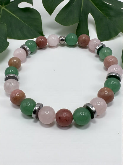 Bracelet Énergétique Aventurine, Quartz Rose & Rhodochrosite – Amour, Sérénité & Vitalité