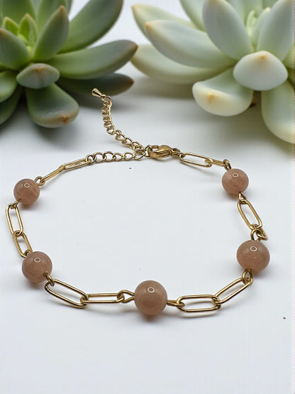 Bracelet Pierre de Soleil & Acier Doré – Vitalité, Confiance & Énergie Positive