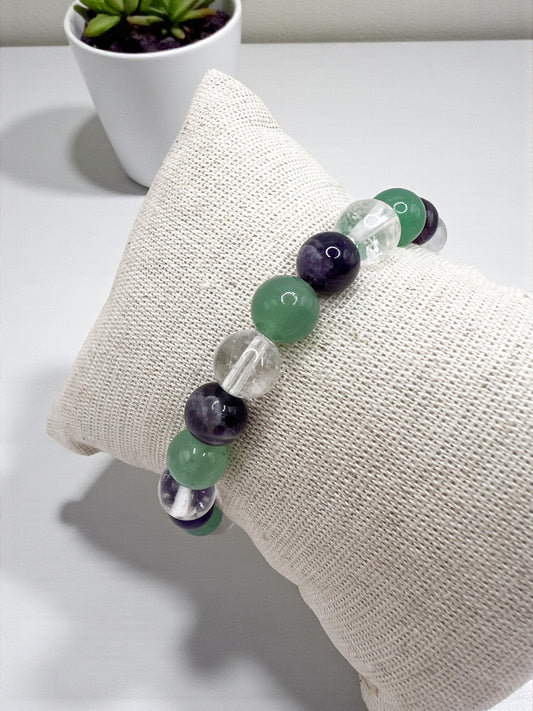 Bracelet en Pierres Naturelles Aventurine, Améthyste & Cristal de Roche – Paix Intérieure & Harmonie Énergétique