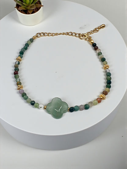 Bracelet Aventurine Verte & Agate Indienne – Énergie Positive & Chance 🍀 | Acier Doré & Pierres Naturelles