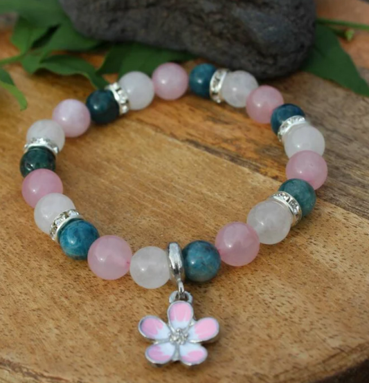 Bracelet pierres naturelles Apatite , pierre de lune et Quartz rose