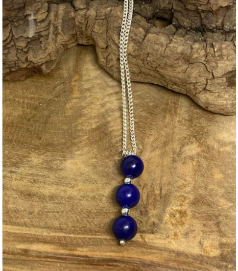 Collier en acier inoxydable avec pierres naturelles en Lapis Lazuli