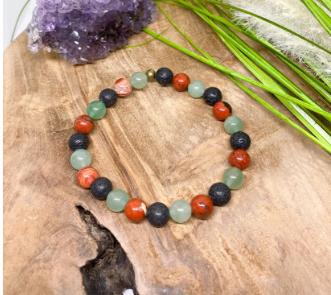 Bracelet en pierres naturelles avec Aventurine, Jaspe rouge et pierre de lave