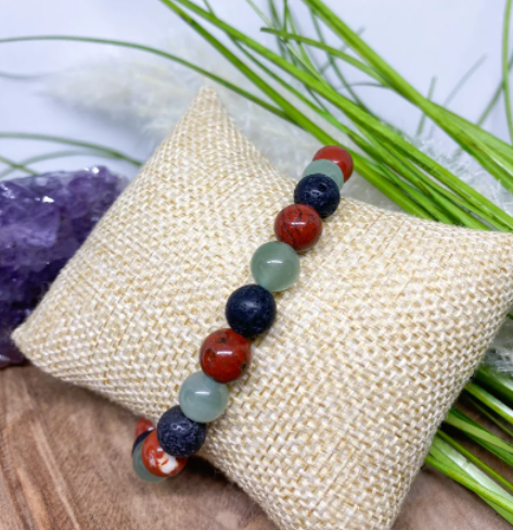 Bracelet en pierres naturelles avec Aventurine, Jaspe rouge et pierre de lave