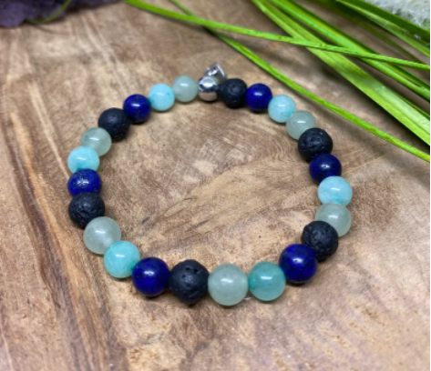 Bracelet en pierres naturelles avec Aventurine, Pierre de lave, Amazonite et Lapis Lazuli