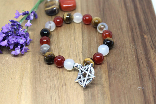 Bracelet pierres naturelles en Cornaline , Agate , Œil de tigre " Confiance en soi"
