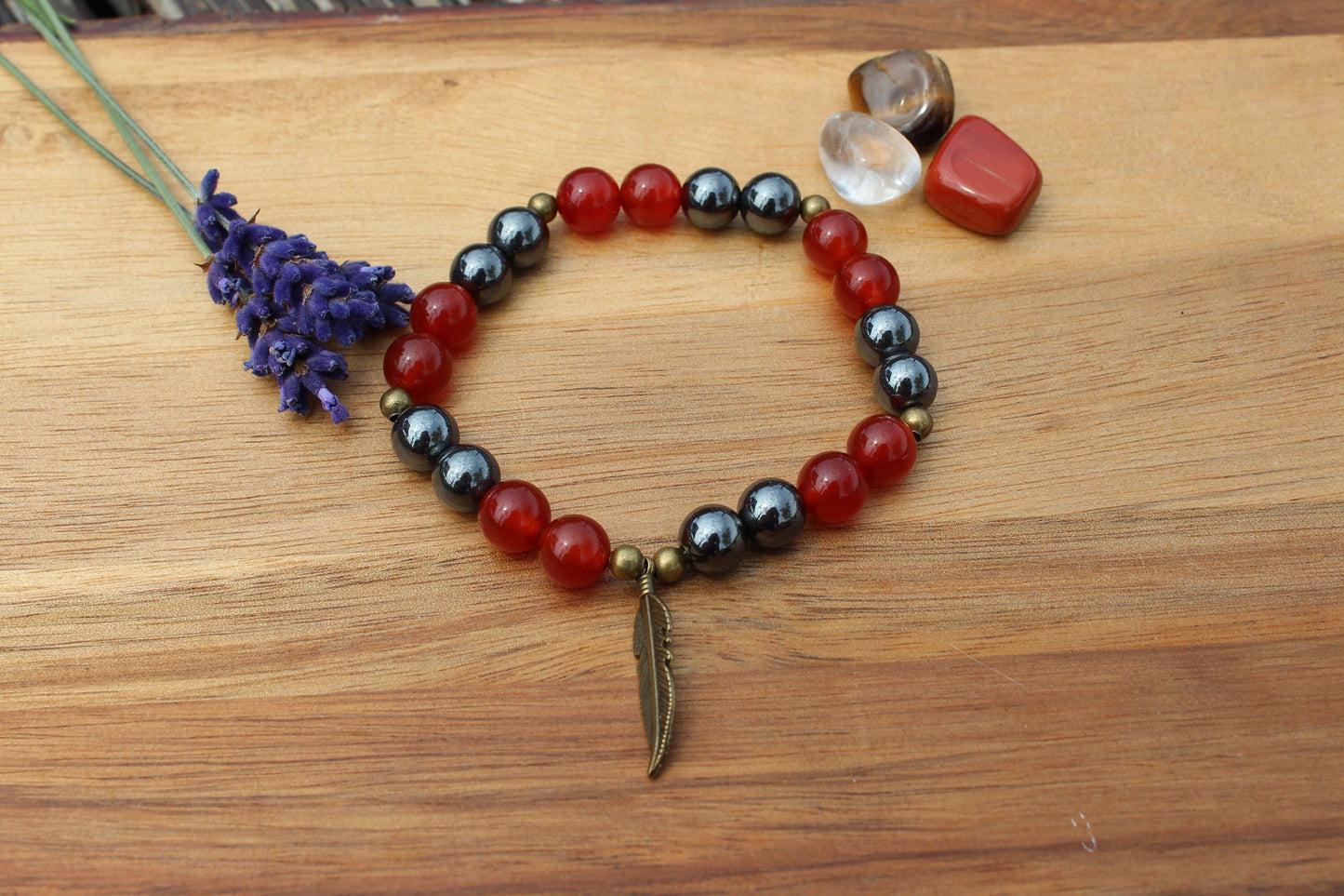 Bracelet pierres naturelles en Cornaline , Hématite