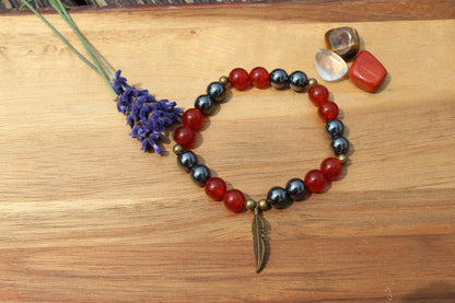 Bracelet pierres naturelles en Cornaline , Hématite